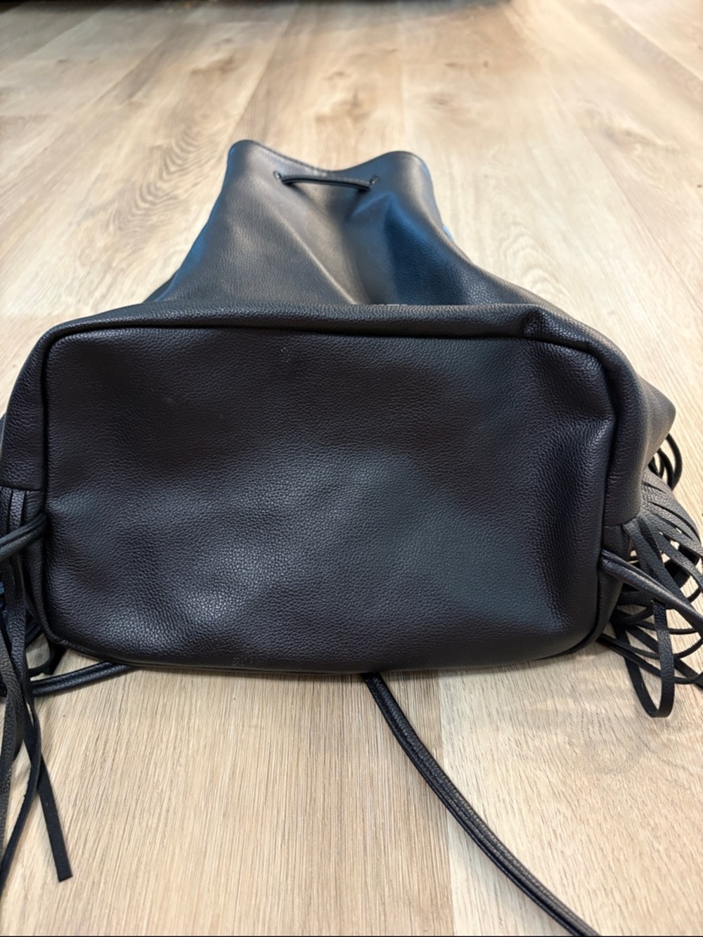 Victoria's Secret Black Fringe Drawstring Backpack lightweight logo boho - Picture 4 of 11